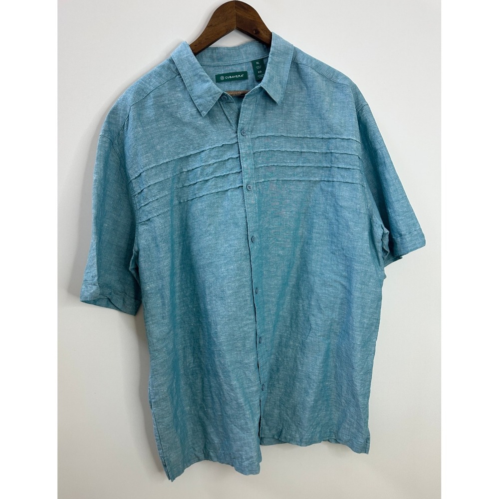 Cubavera Linen Cotton Blend Horizontal Pintcuk Button Short Sleeve Shirt Mens XL - Picture 3 of 12